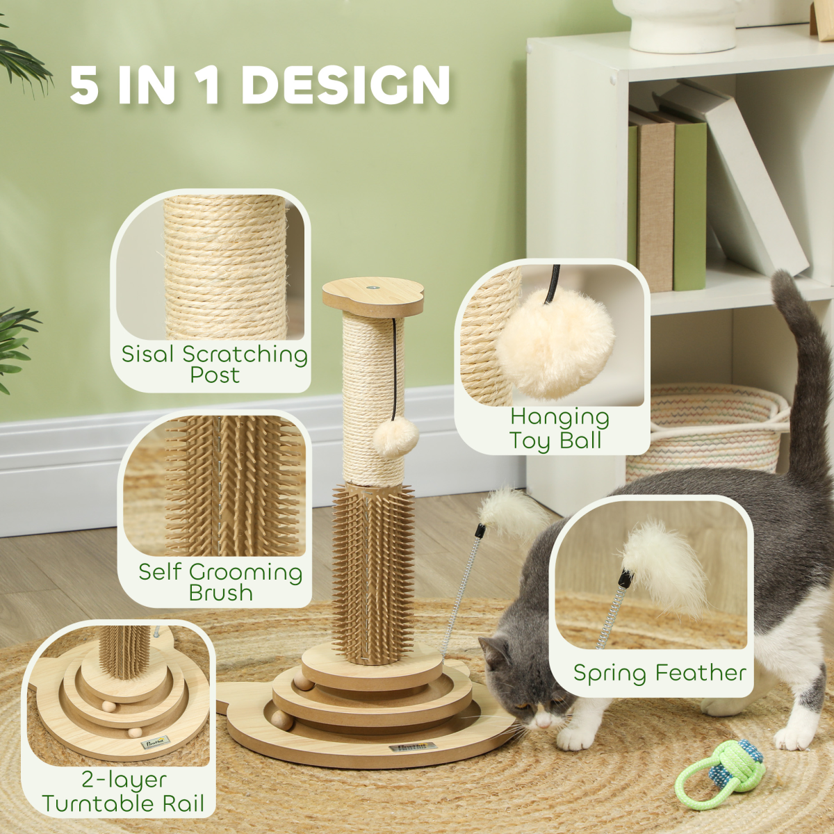PawHut 49cm Cat Scratching Post with 4 Track Balls, Indoor