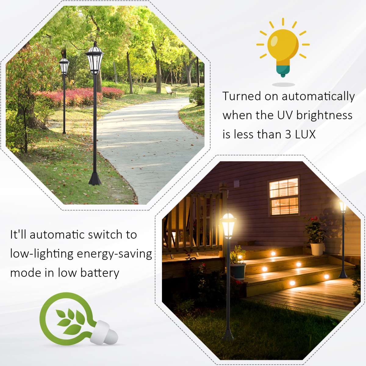 Outsunny 2-Piece LED Solar Powered Garden Lamp Post Lanterns, Black