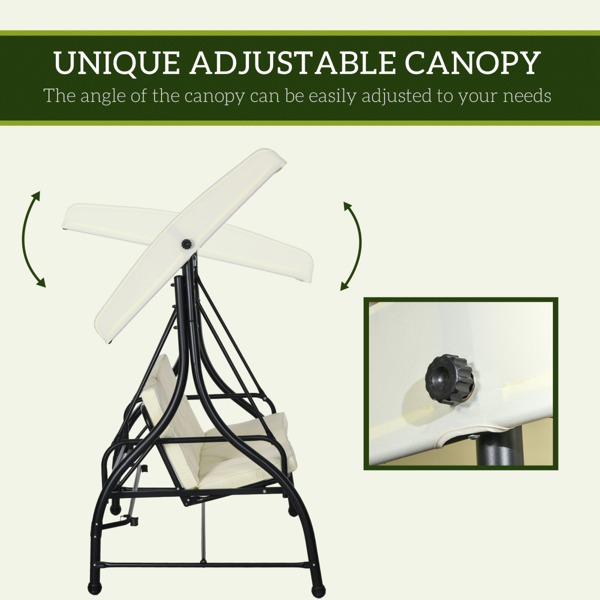 Outsunny 3-Seater Canopy Swing Chair with Cushion, Cream White