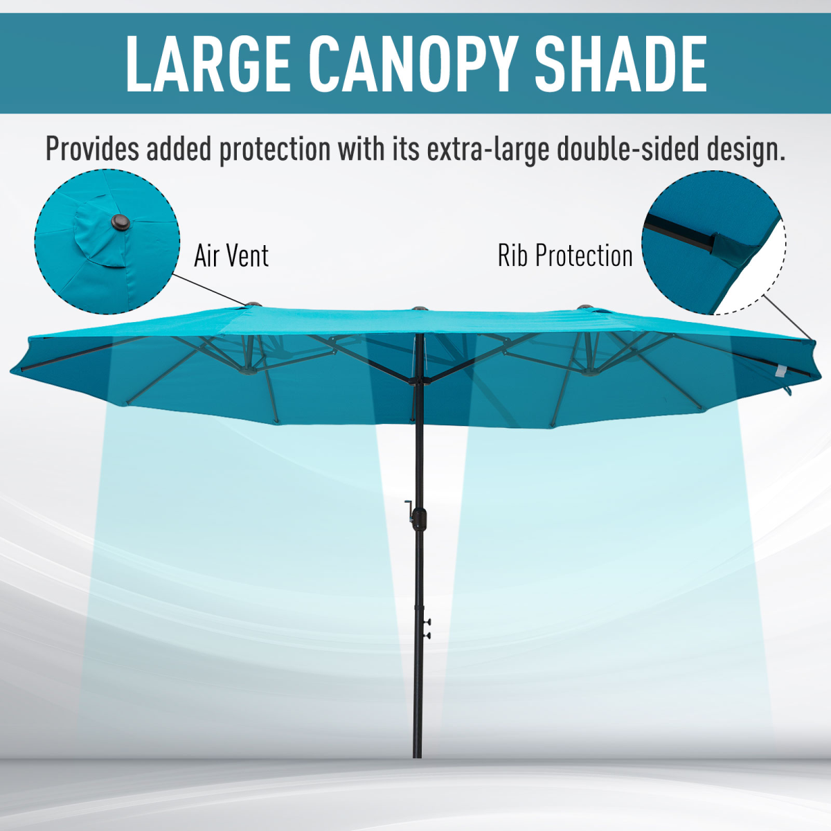 Outsunny 4.6M Double Canopy Garden Patio Umbrella Parasol with Crank Lift, Blue, No Base