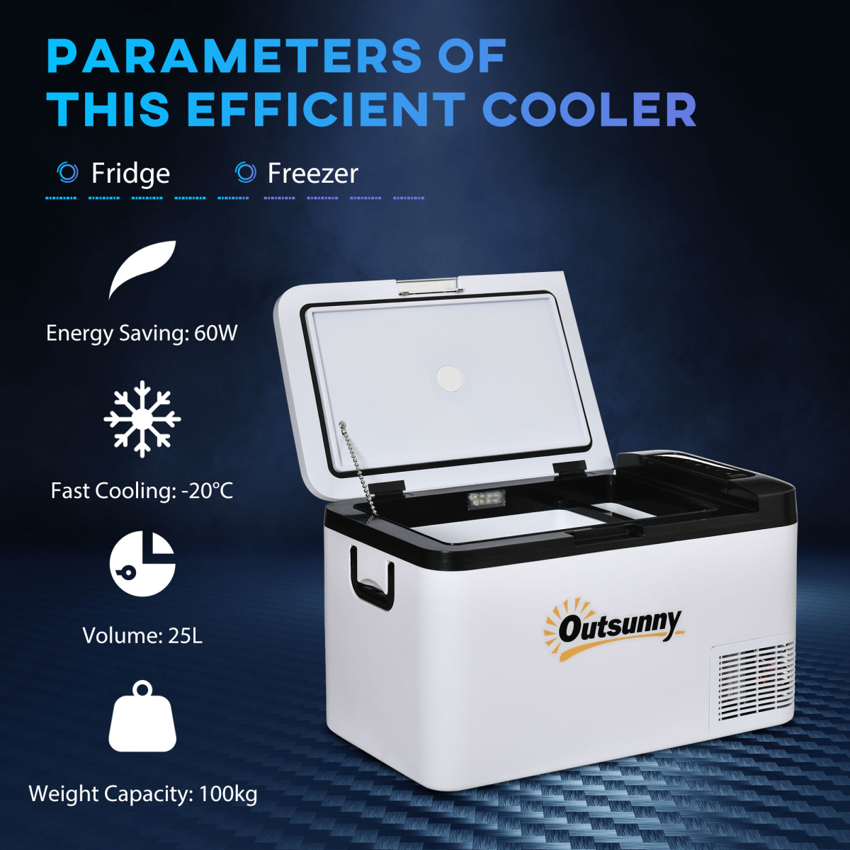 25L Portable Car Refrigerator Freezer with LED Light, LCD Panel, 12/24V DC and 110/240V AC, Outsunny