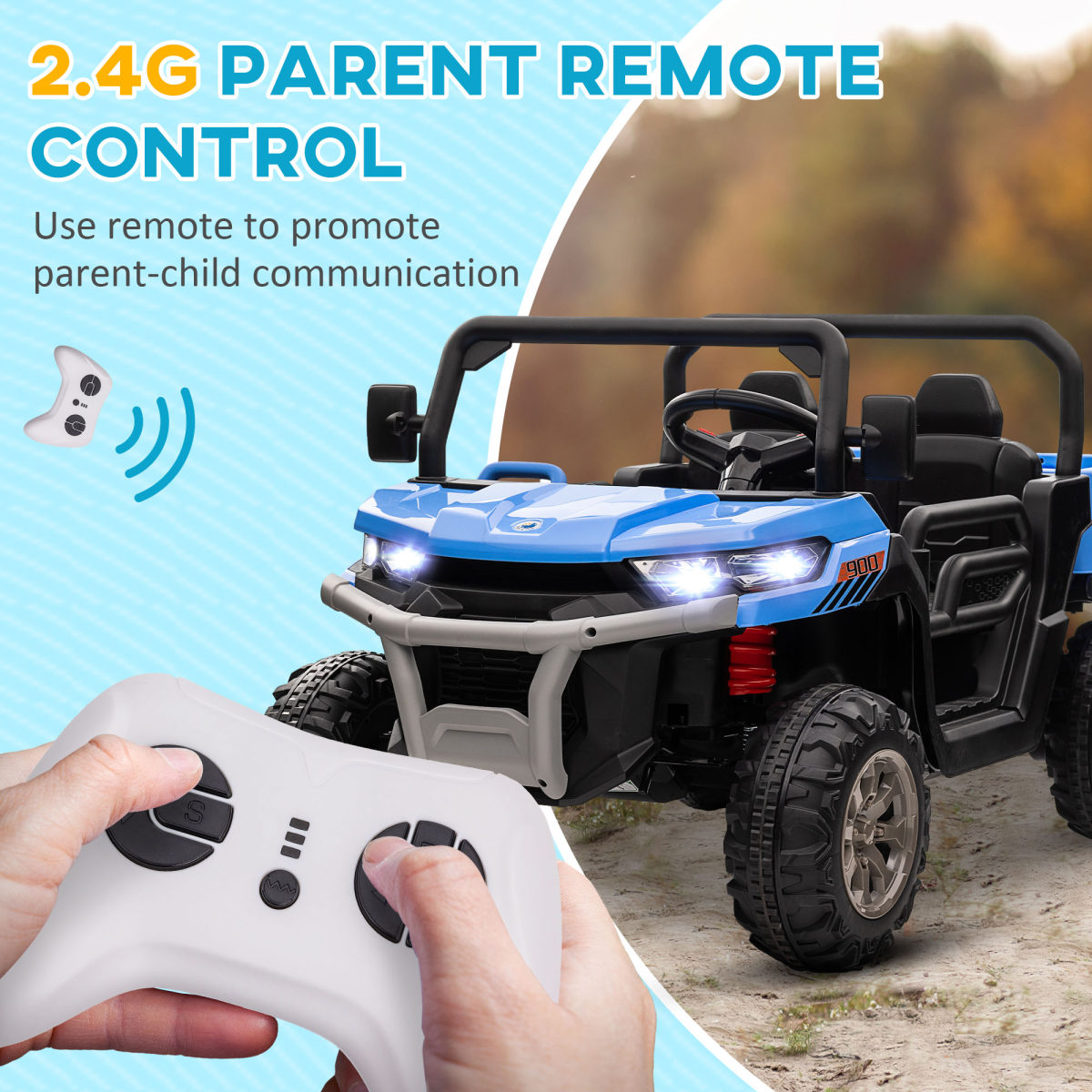 HOMCOM 12V Two-Seater Kids Electric Ride-On Truck, Blue and Black