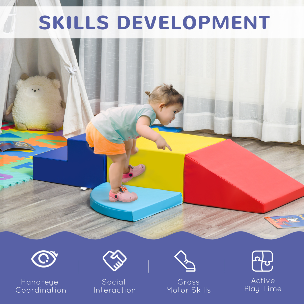 HOMCOM 4-Piece Soft Foam Toddler Climb & Crawl Play Set