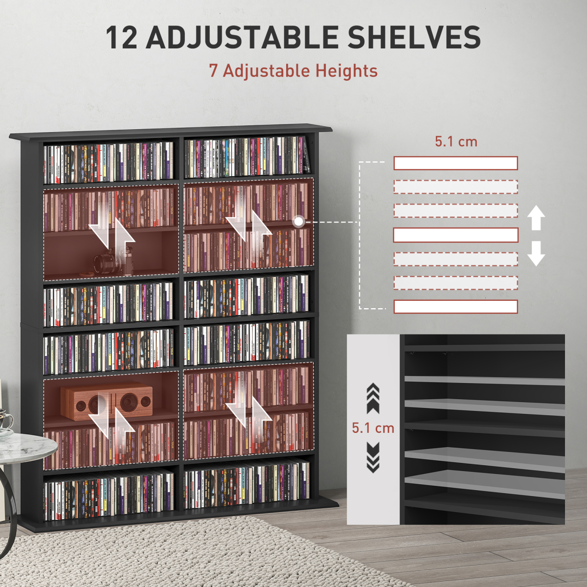 HOMCOM 720 CD Storage Tower for DVDs, Blu-rays, Black