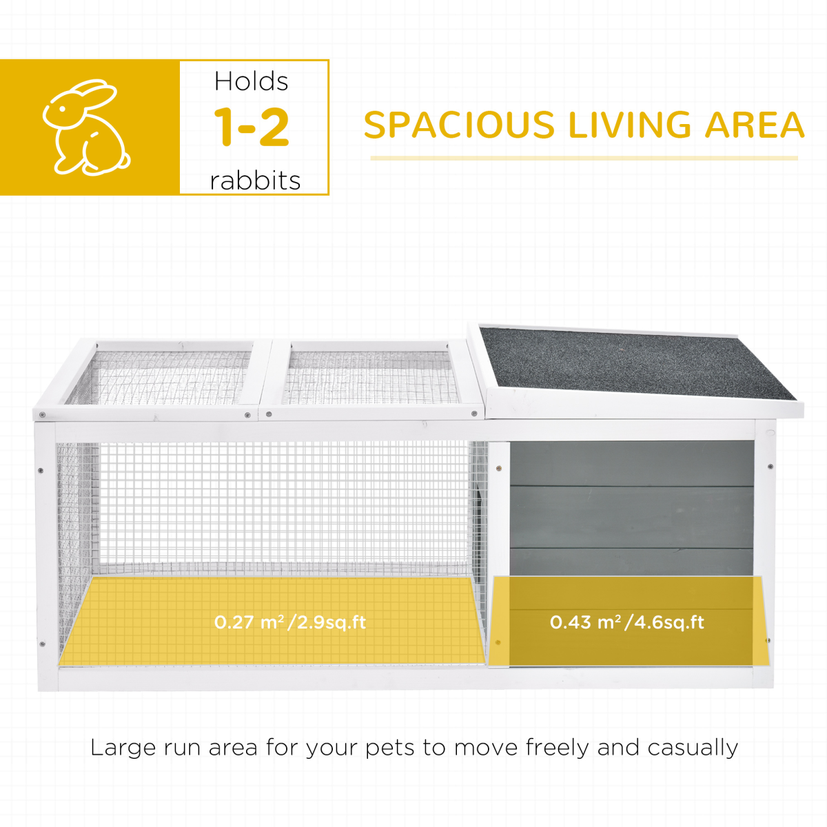 Rabbit Hutch Wooden Small Animal Cage with UV-Resistant Asphalt Roof, Indoor and Outdoor Pet Run Cover