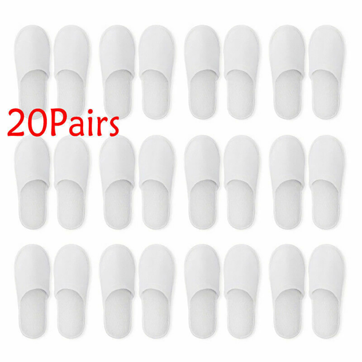 20 Pairs Disposable Terry Towelling Slippers for Spa Hotel Guests, Closed Toe Bulk Pack
