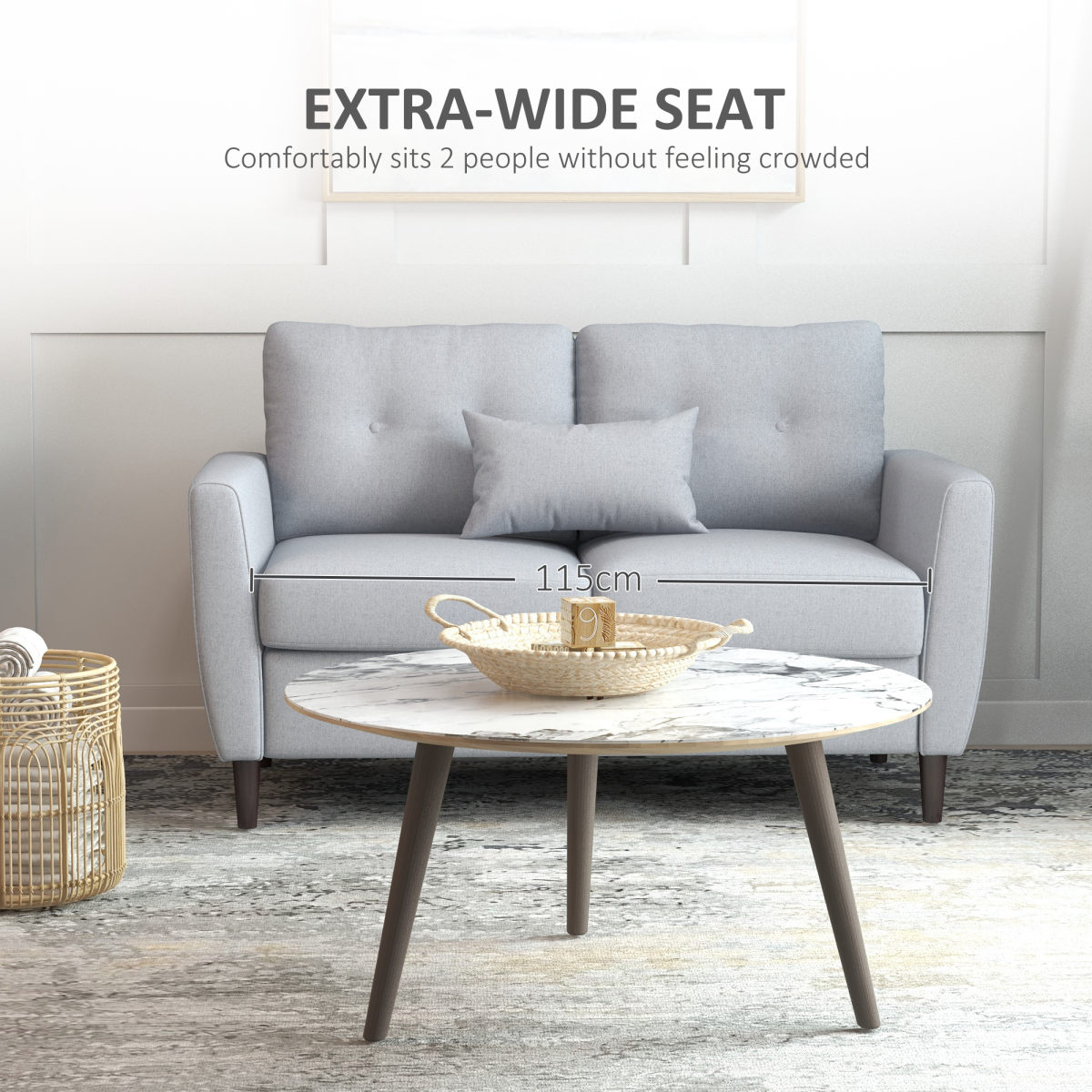 Modern 2-Seater Loveseat with Armrests and Linen Upholstery