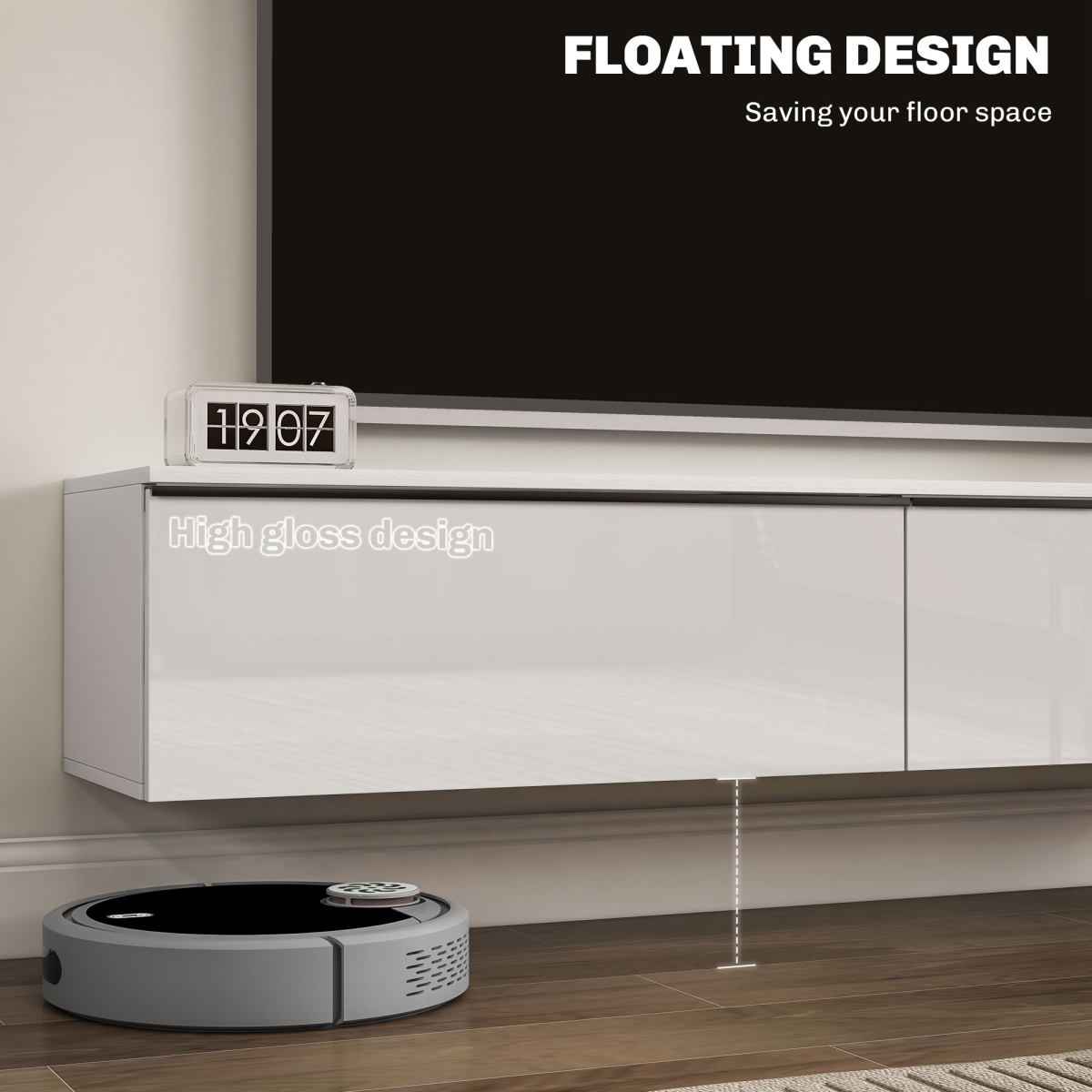 HOMCOM Wall Mounted Floating TV Stand with 2 Cupboards, White, for TVs up to 70