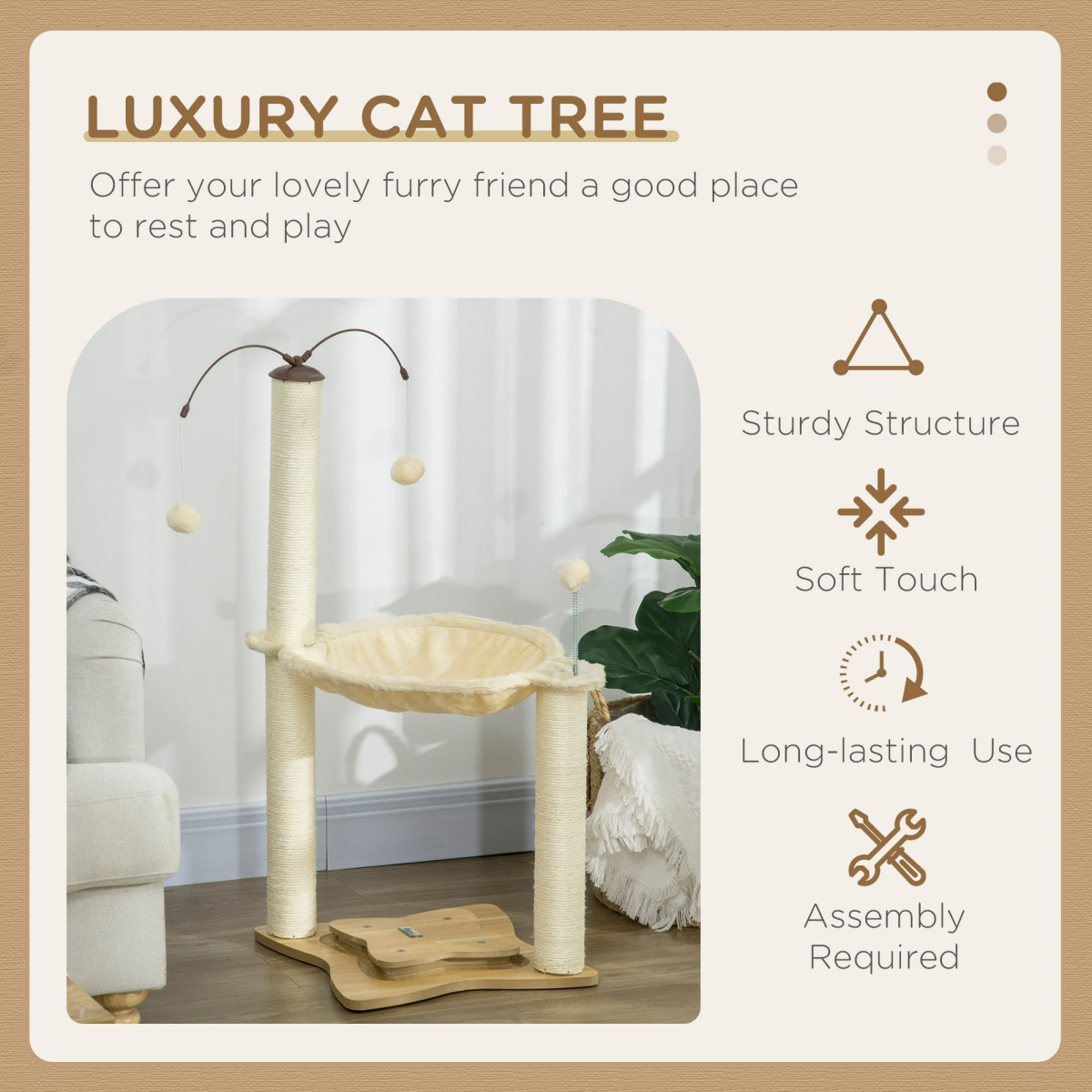 Cat Tree for Indoor Cats with Scratching Posts, Hammock, Toy Ball, Pawhut