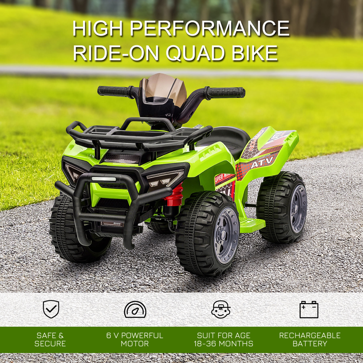 HOMCOM 6V Kids Electric Ride On Quad Bike ATV with Music, Forward Drive, 18-36 Months