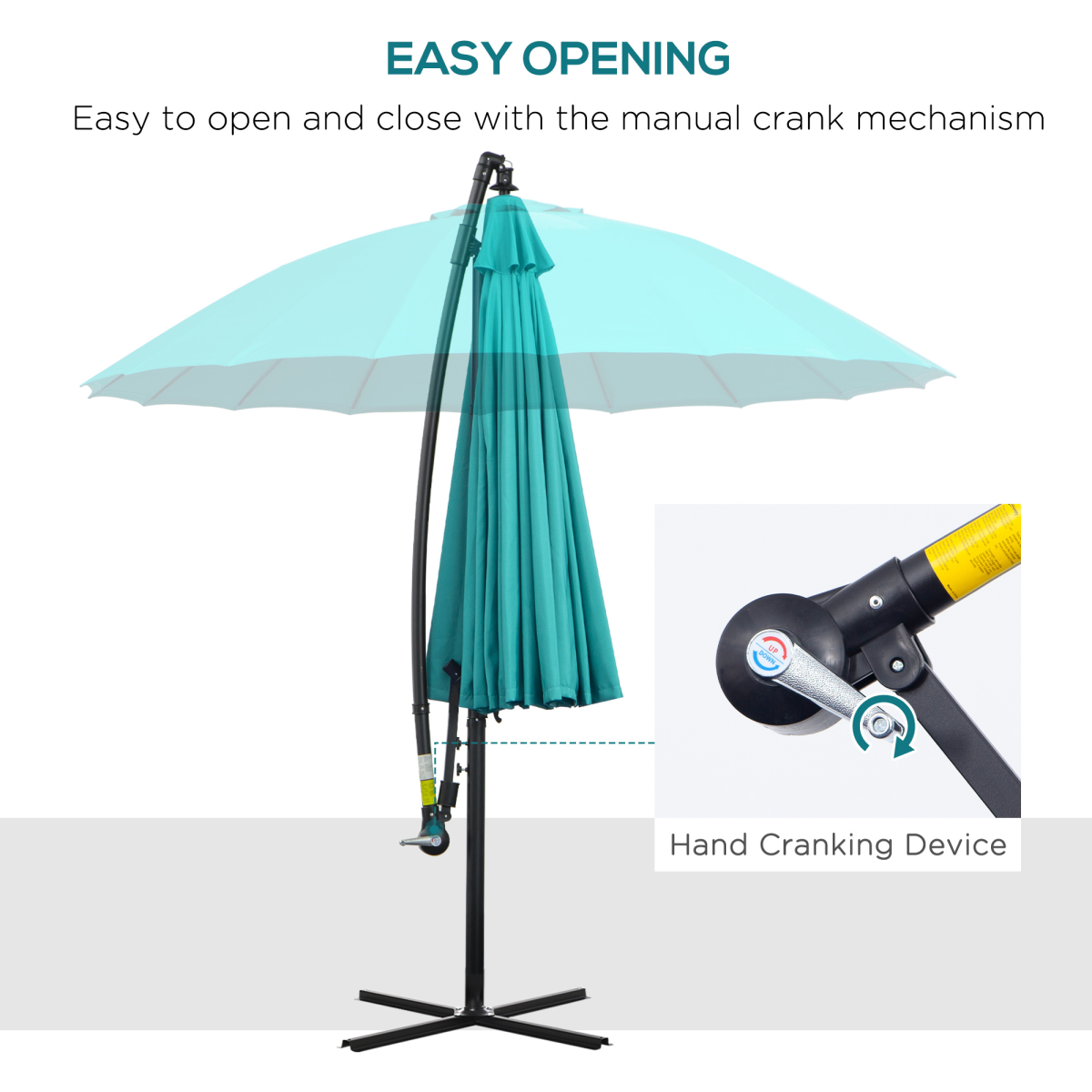 3m Cantilever Garden Parasol with Crank Handle & Cross Base, Blue