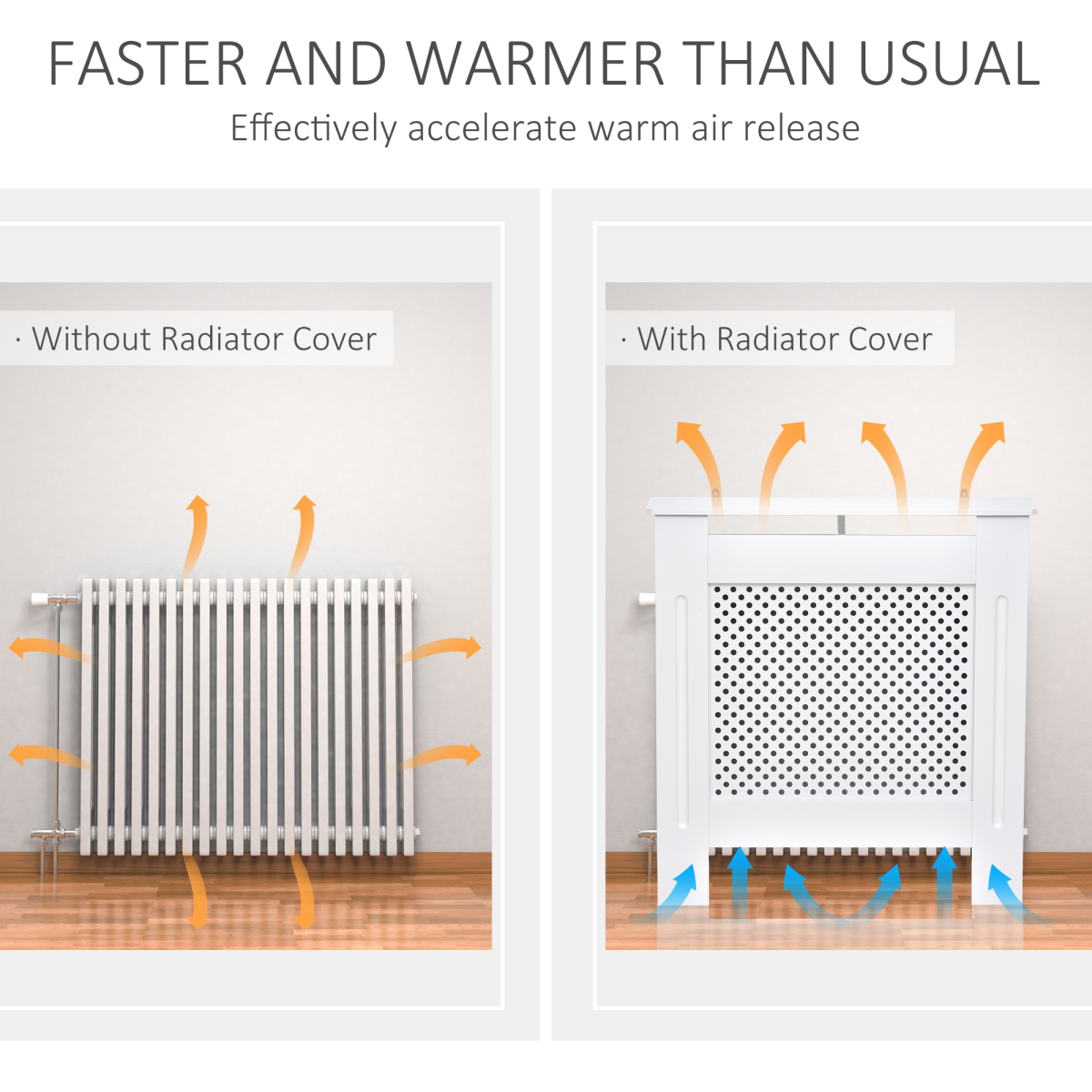 HOMCOM 78Lx19Wx82Hcm White MDF Radiator Cover with Decorative Grill Style and Storage Top, Wall-Mounted Heating Cabinet, Assembly Required