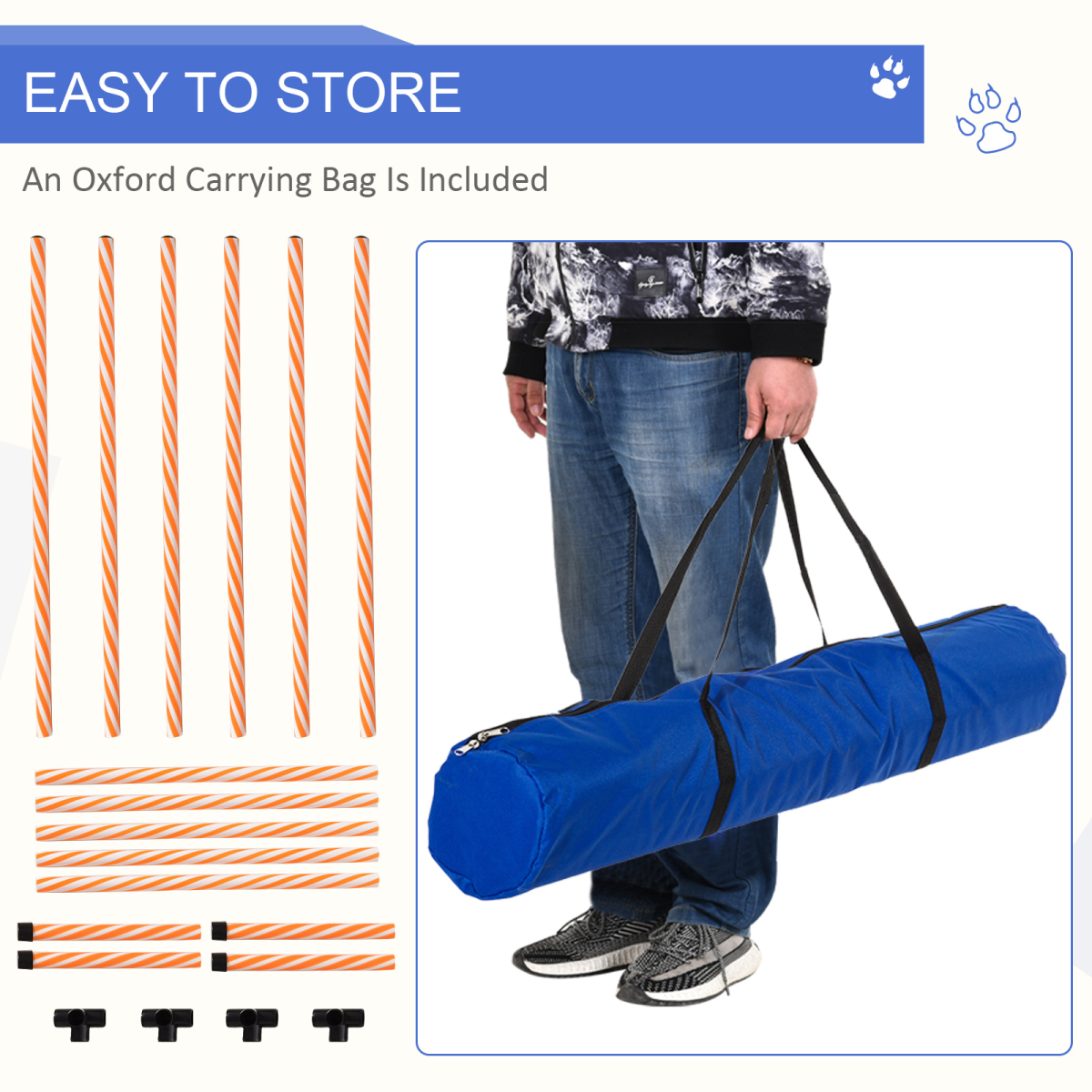 PawHut Dog Agility Weave Poles Training Obstacle Course Set, Slalom Equipment with Whistle and Storage Bag
