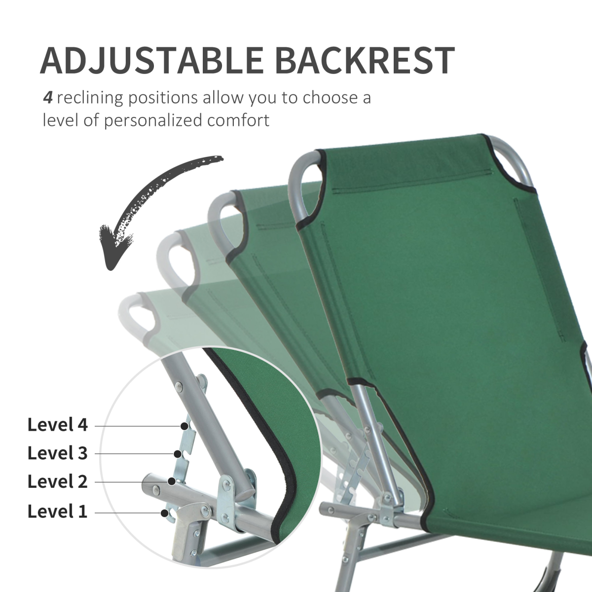 Adjustable Folding Camping Cot Recliner, Portable, Green