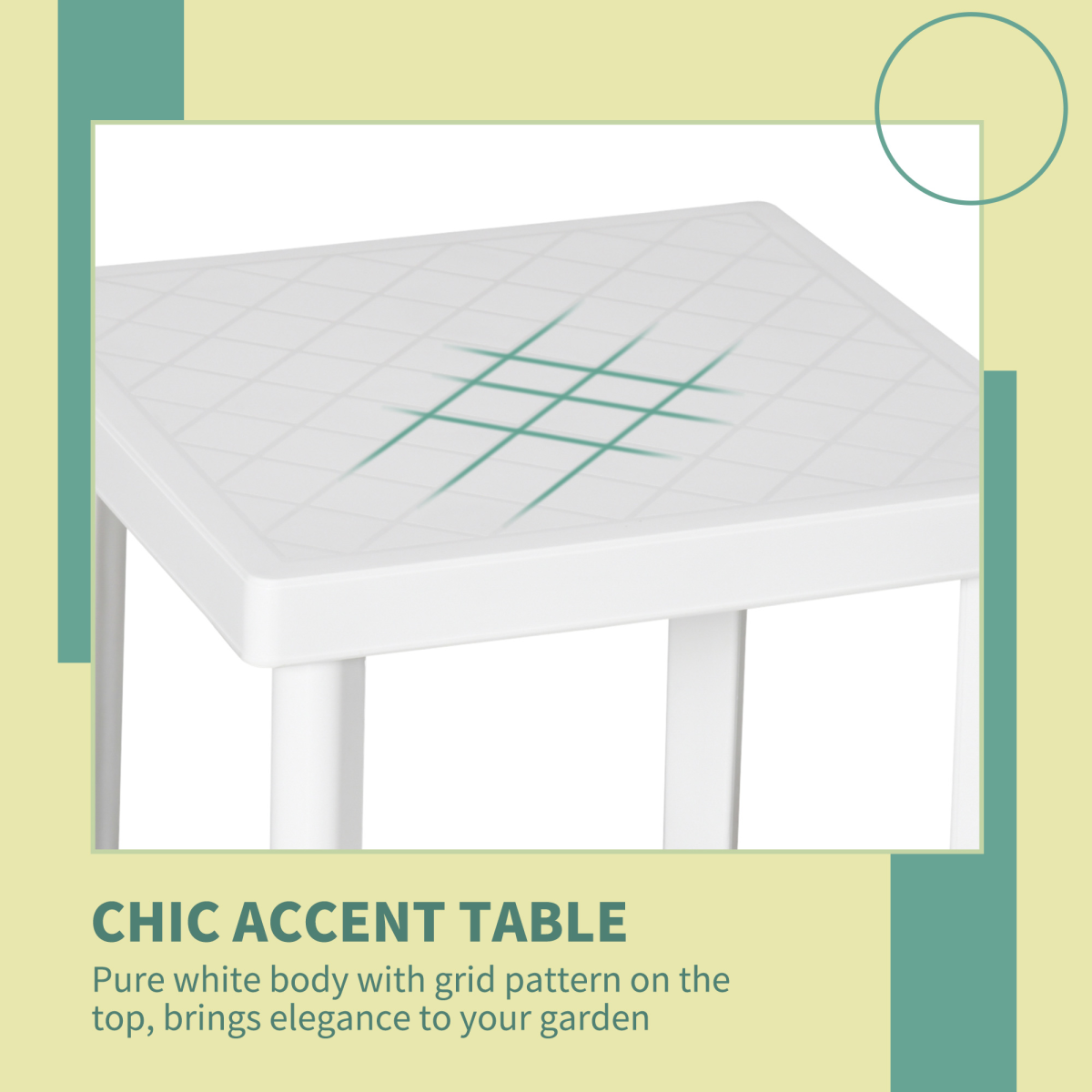 Outdoor Square Garden End Table, Weather-Resistant Plastic Accent Coffee Table for Drinks and Snacks, White, Outsunny