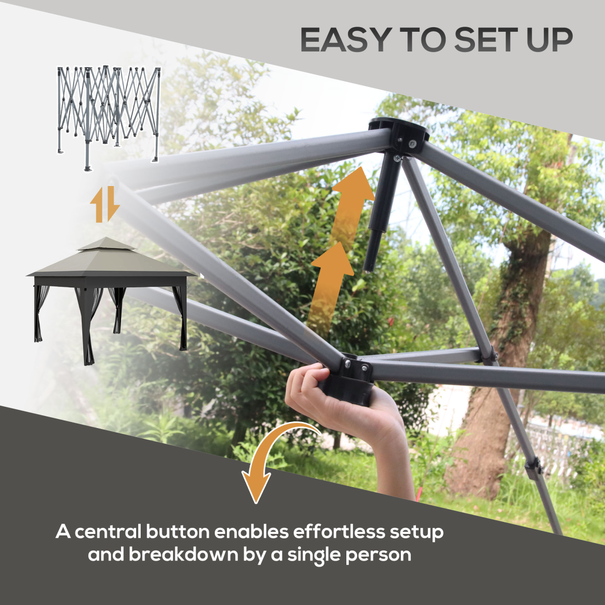 Outsunny 3 x 3 m Pop Up Gazebo with Mosquito Netting, Double Roof and Mesh Curtains, Grey