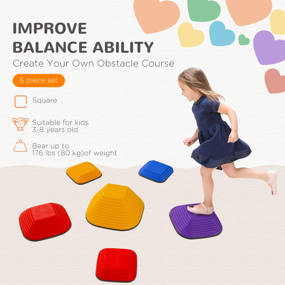 AIYAPLAY 6-Piece Balance Stepping Stones Sensory Toy for Kids 3-8