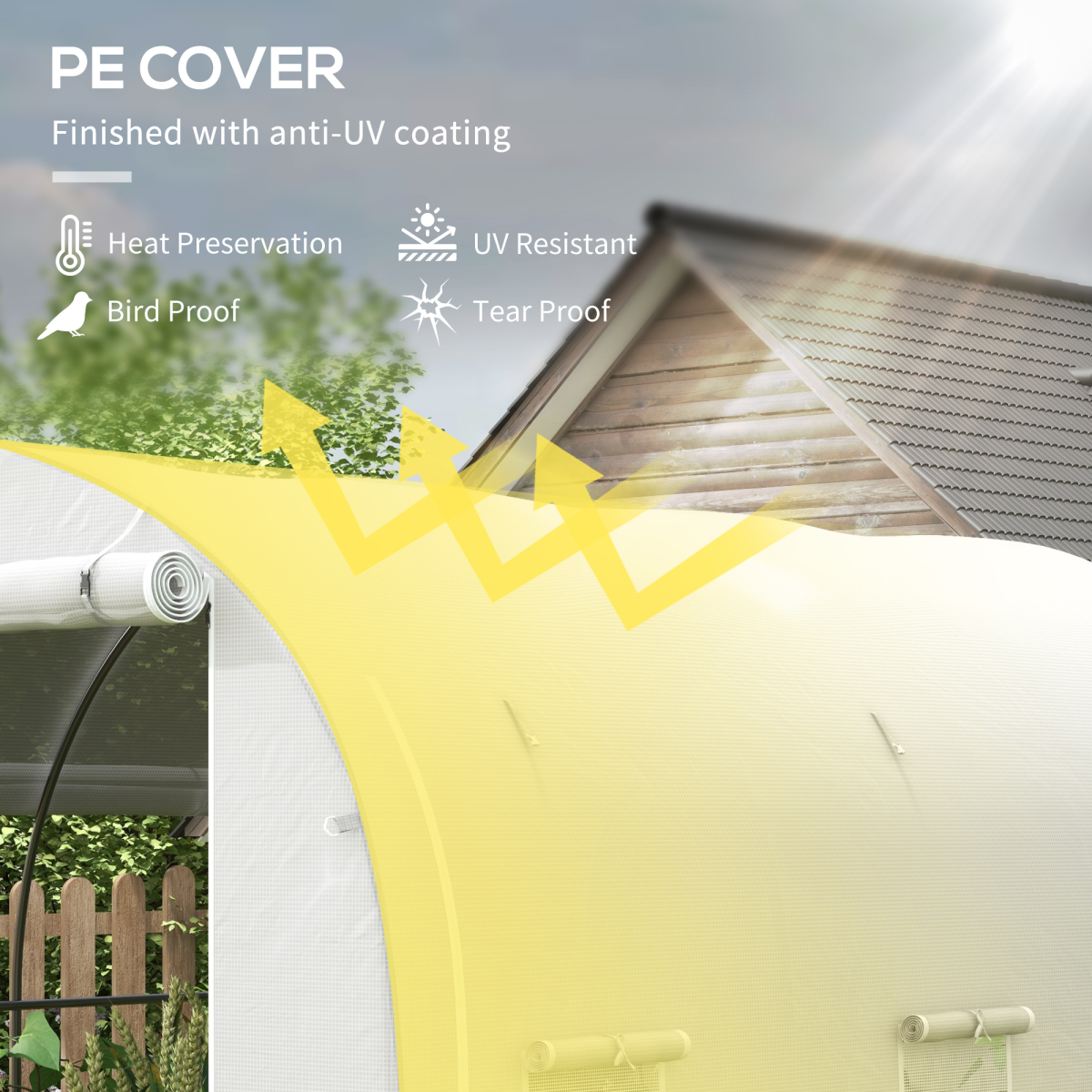 Outsunny White Polytunnel Greenhouse with PE Cover, Steel Frame