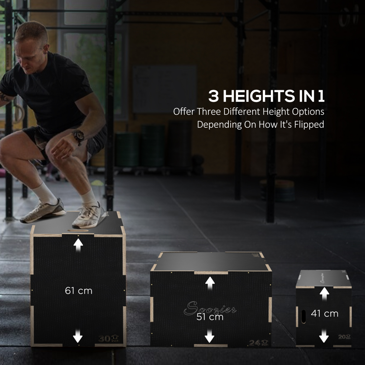 SPORTNOW Wooden Plyo Box, 3 Height Options for Home Gym