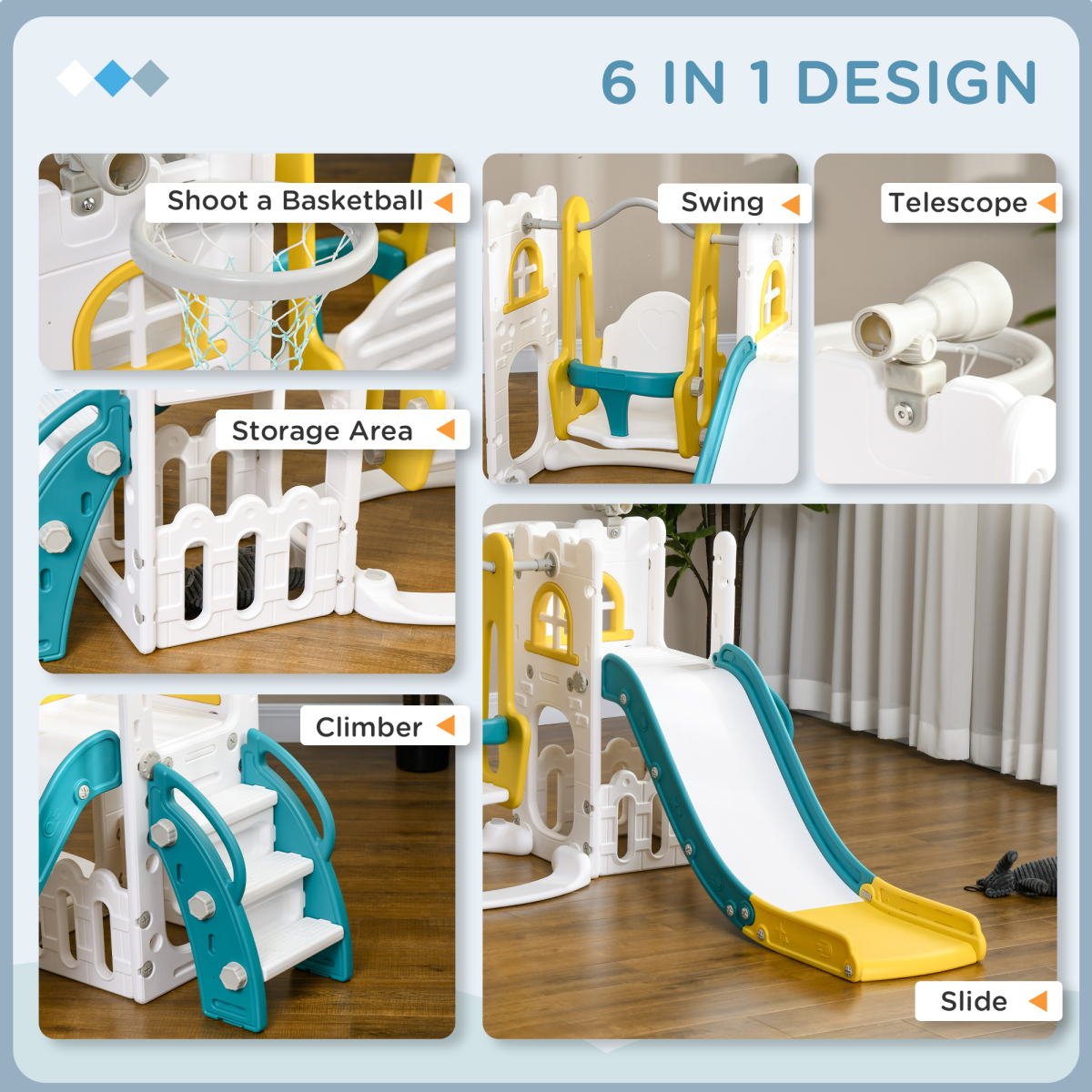 AIYAPLAY 6-in-1 Toddler Climber Playset with Slide, Swing, Hoop