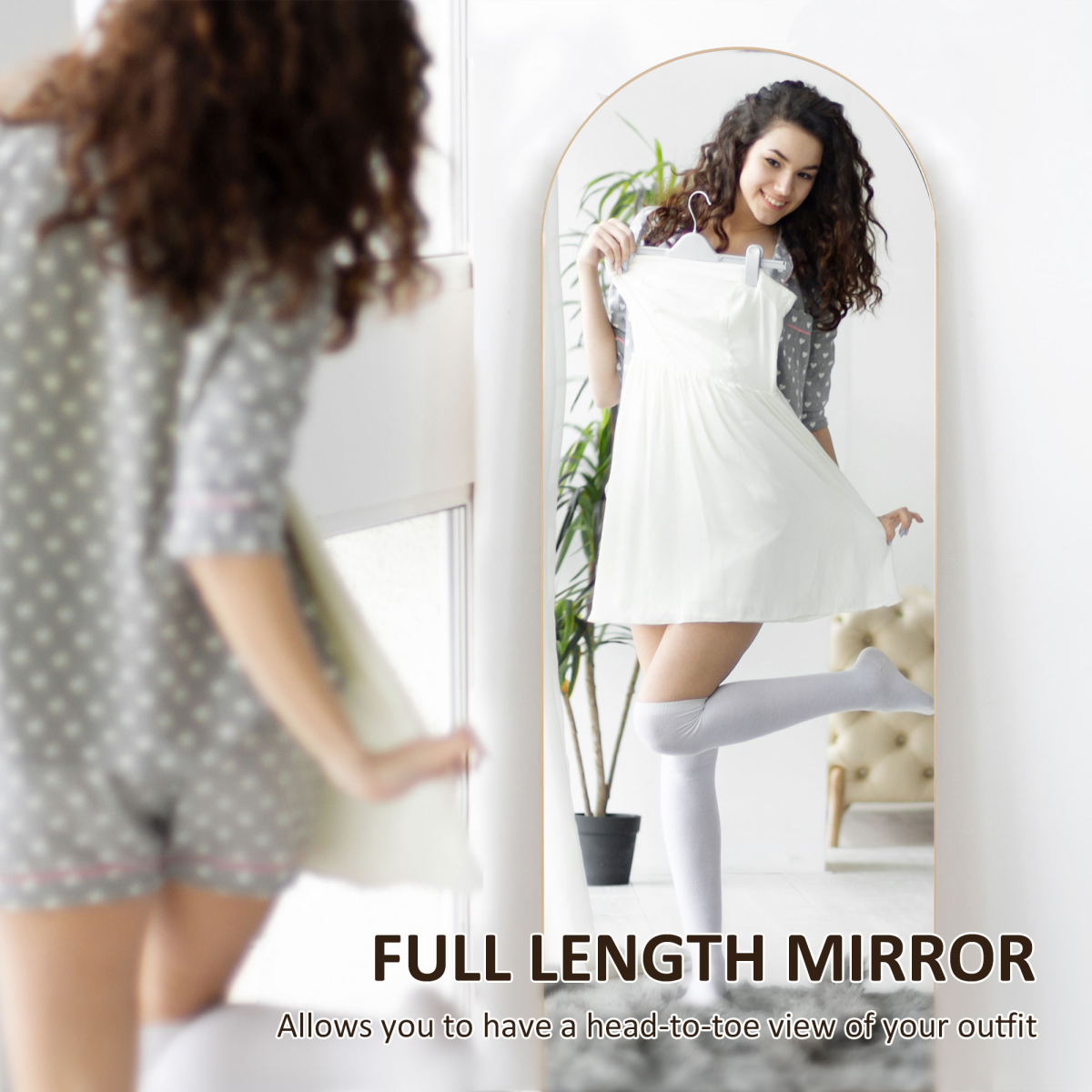 HOMCOM 50 x 150cm Gold Tone Full Length Floor Mirror, Wall Mount