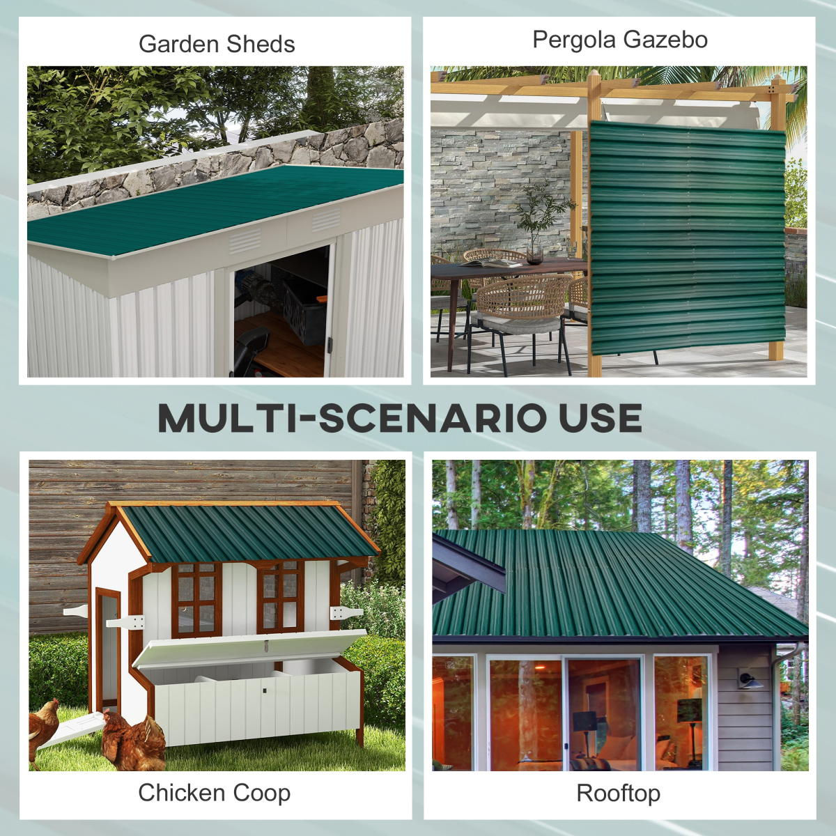 Outsunny Pack of 12 Galvanised Steel Roofing Sheets, Green