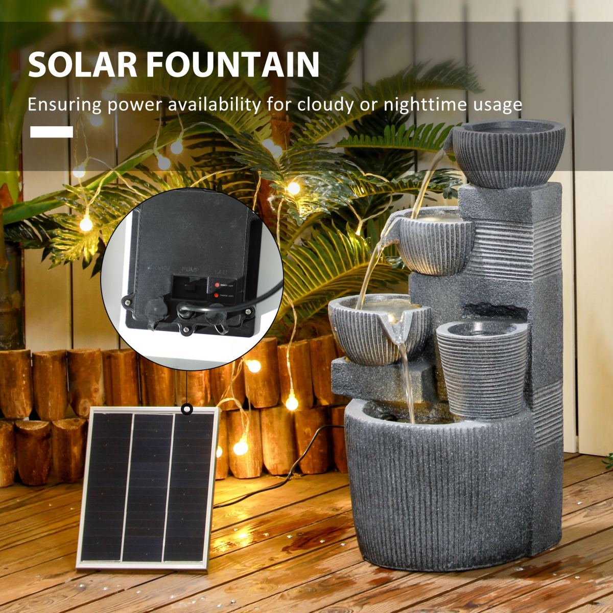 Outsunny Solar Outdoor Water Fountain with LED Lights