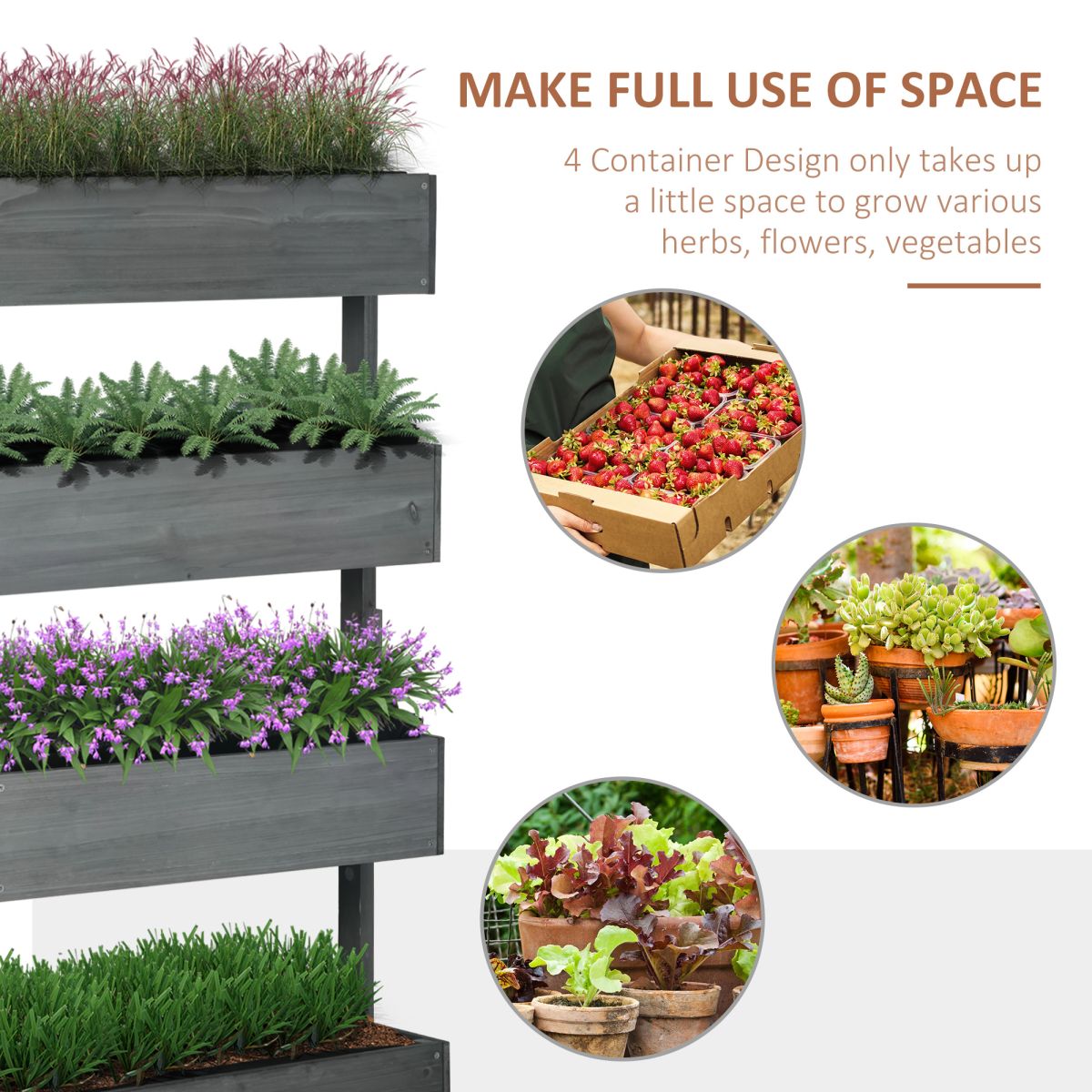 Outsunny 4-Tier Wooden Raised Garden Bed Plant Stand, Grey