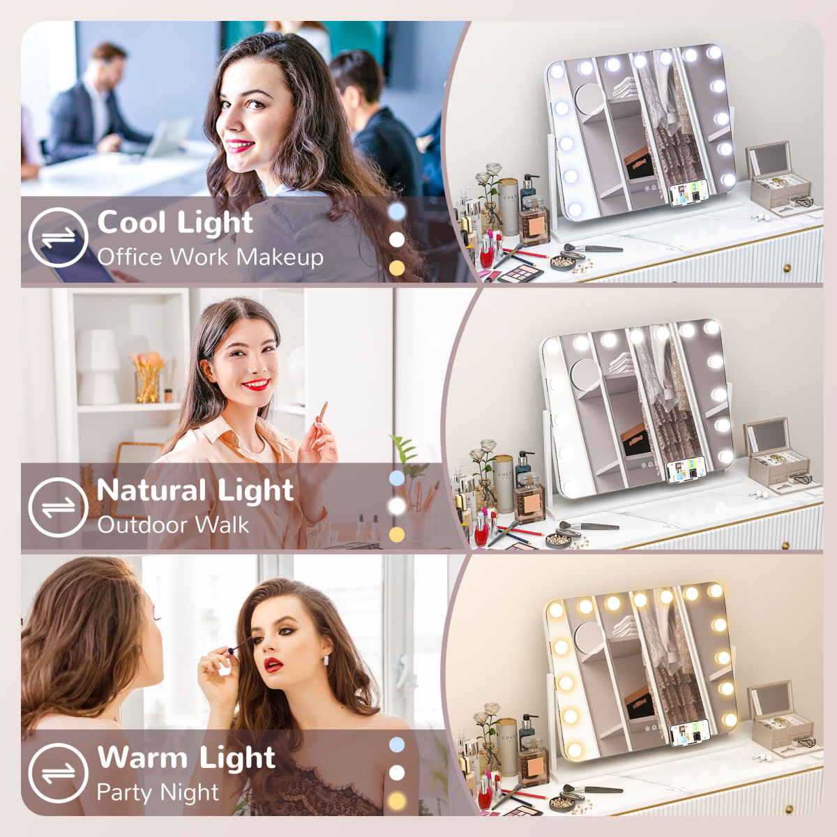 HOMCOM Hollywood Dimmable LED Makeup Mirror with 10x Magnifier, USB Port