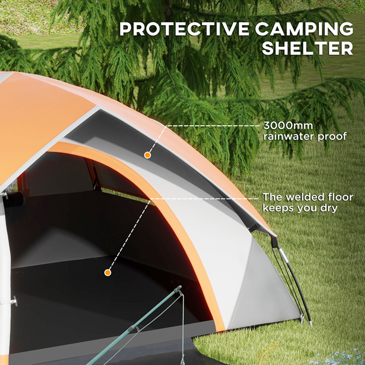 Outsunny 2-Person Camping Tent, 3000mm Rain Protection