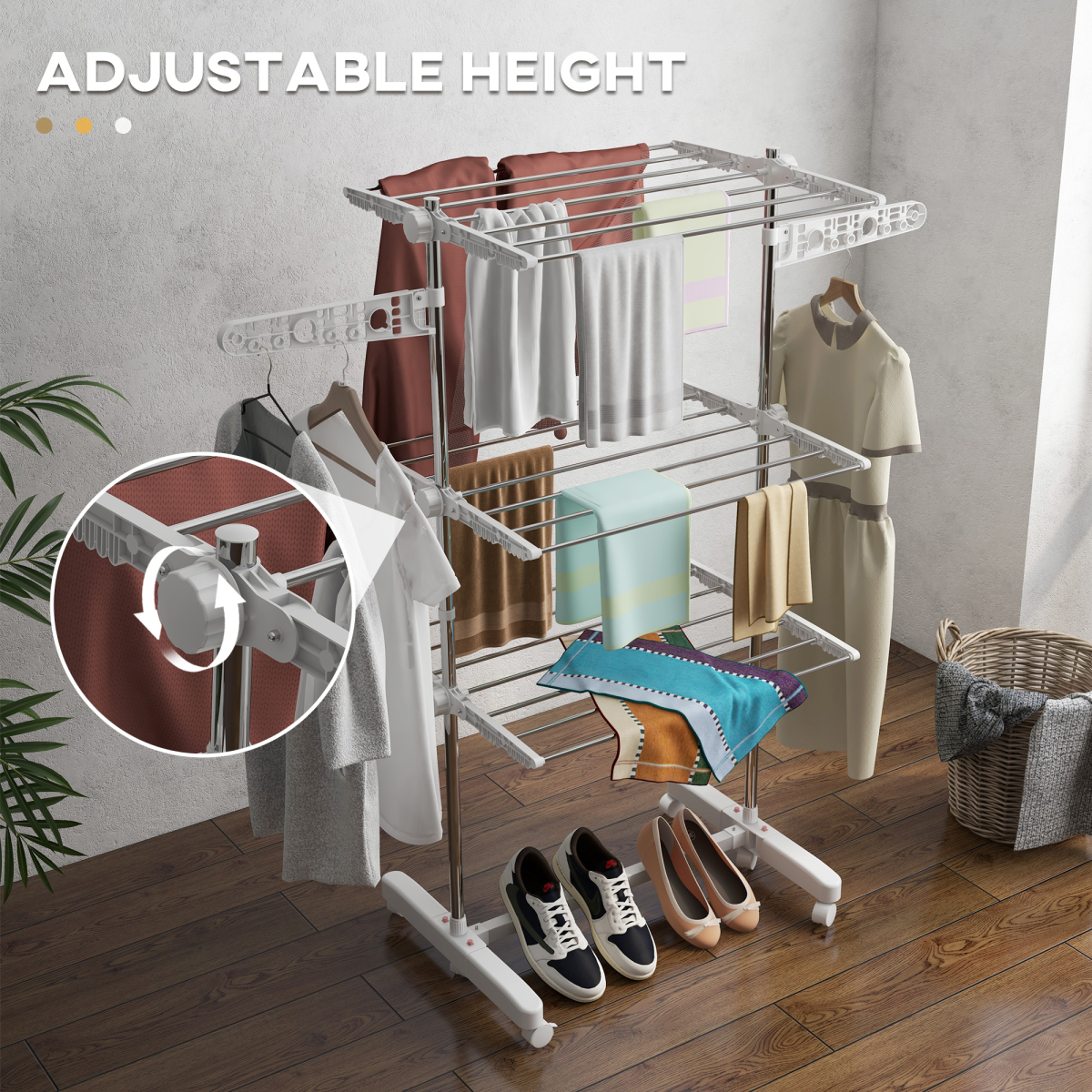 HOMCOM Folding Clothes Airer Drying Rack with Wheels, 4 Shelves