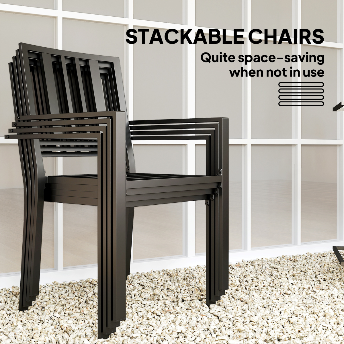 Outsunny 5-Piece Outdoor Garden Dining Set with 4 Stackable Cushioned Armchairs and Metal Table