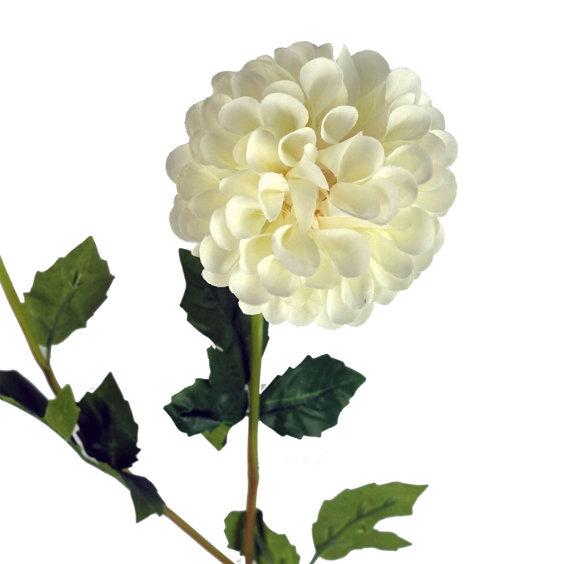 Leaf 75cm Artificial Cream Dahlia PomPom Flower Stem
