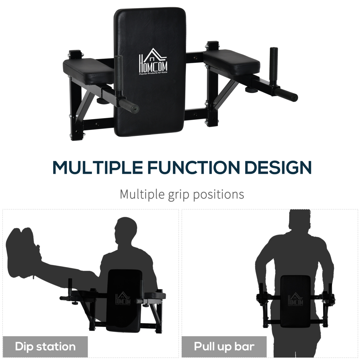 Wall Mounted Pull Up Bar Rack for Pull Ups and Knee Raises, Adjustable Width, with Backrest and Arm Supports