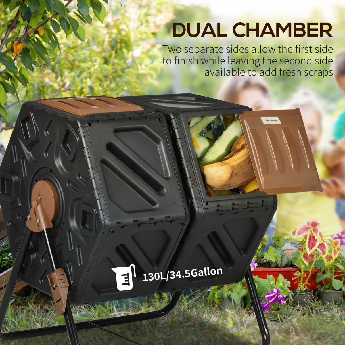 Outsunny 130L Dual Chamber Rotating Compost Bin with Ventilation