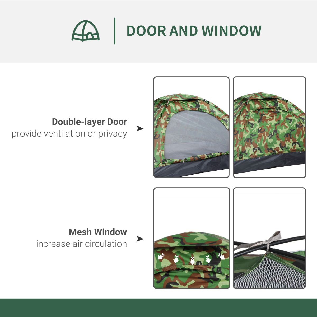 2-Person Dome Camping Tent with Mesh Windows and Storage Pocket