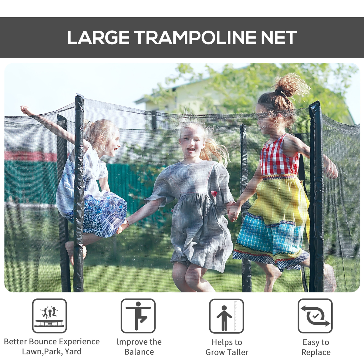 8FT Round Trampoline Replacement Enclosure Net Safety Fence with Zipper Door for 244cm Trampolines