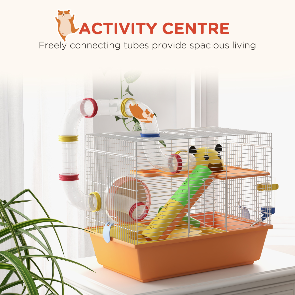 PawHut 3-Tier Hamster & Gerbil Cage with Wheel, Ramp, Dish & Bottle