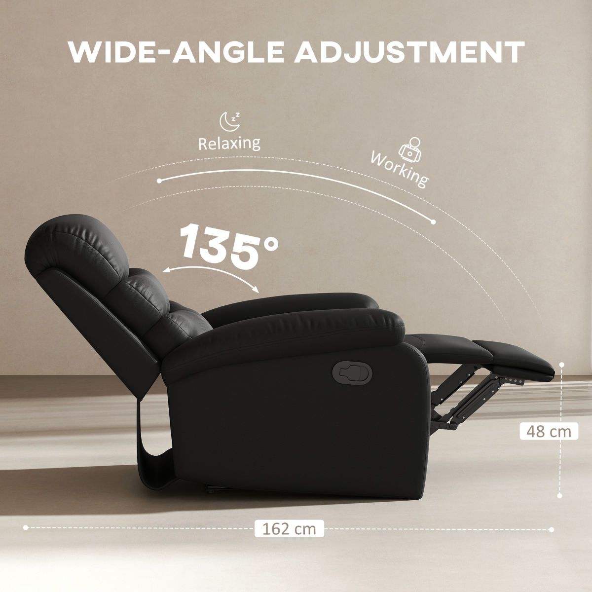 HOMCOM Manual Recliner Armchair with Footrest, Black