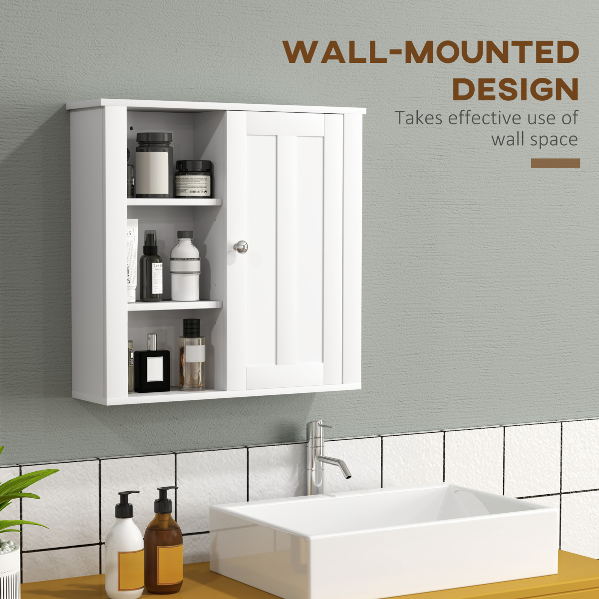 HOMCOM Wall Mounted Bathroom Cabinet with Adjustable Shelves, White