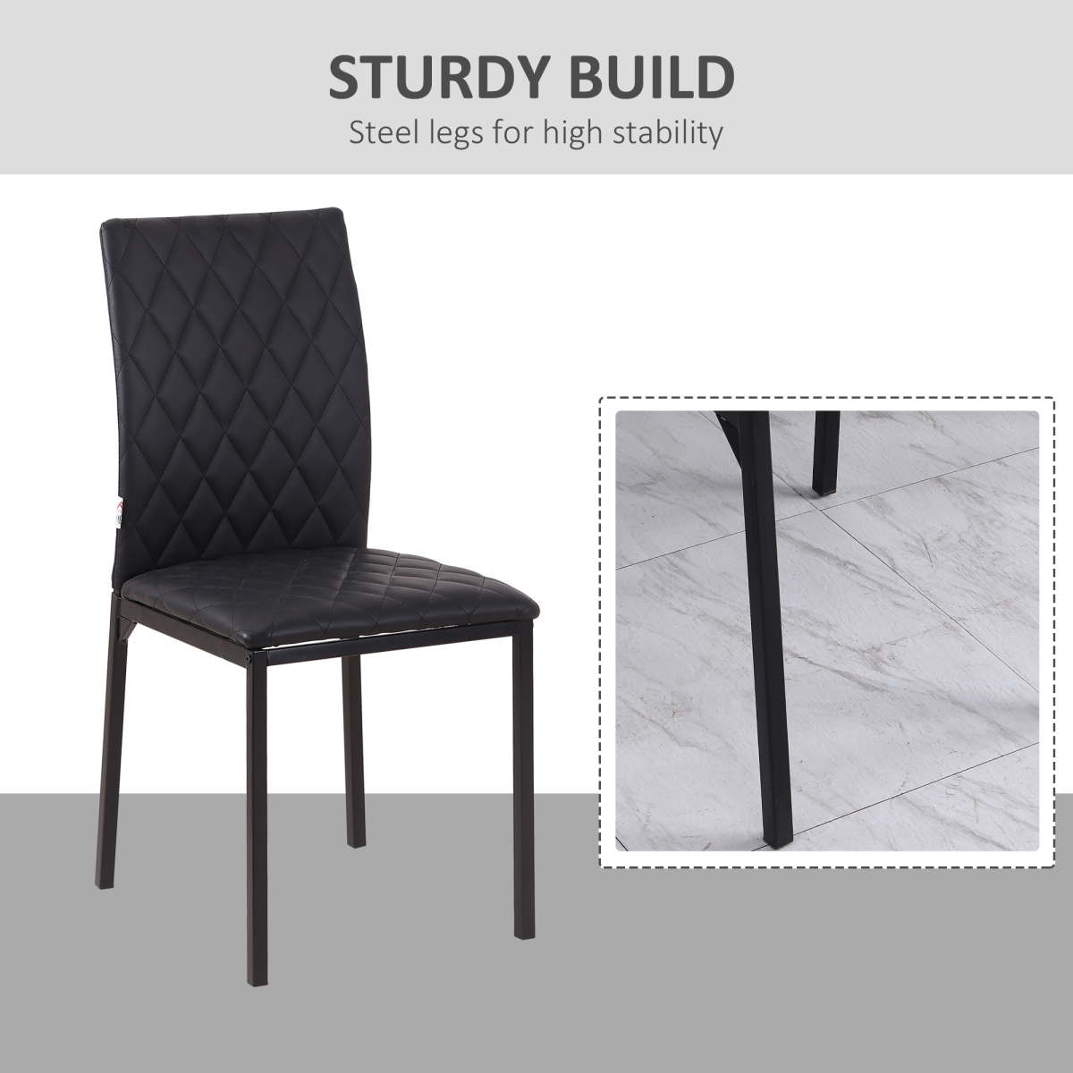 Modern Quilted PU Leather Dining Chairs, Set of 4, Black