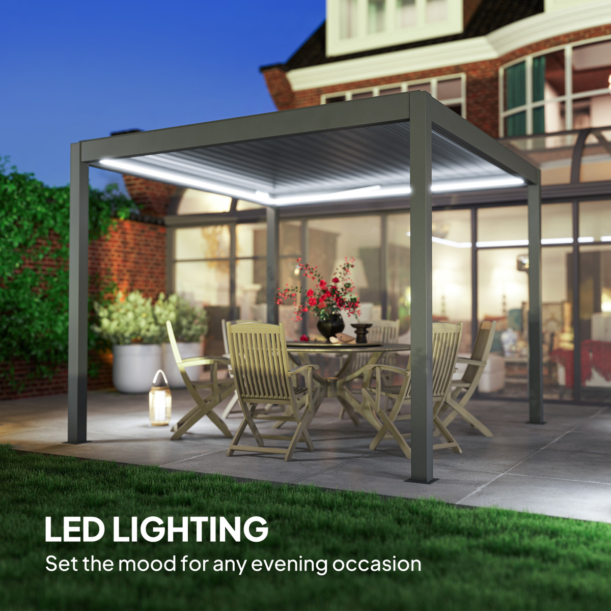 Outsunny 3x3m Electric Louvered Aluminium Pergola with LED Lights