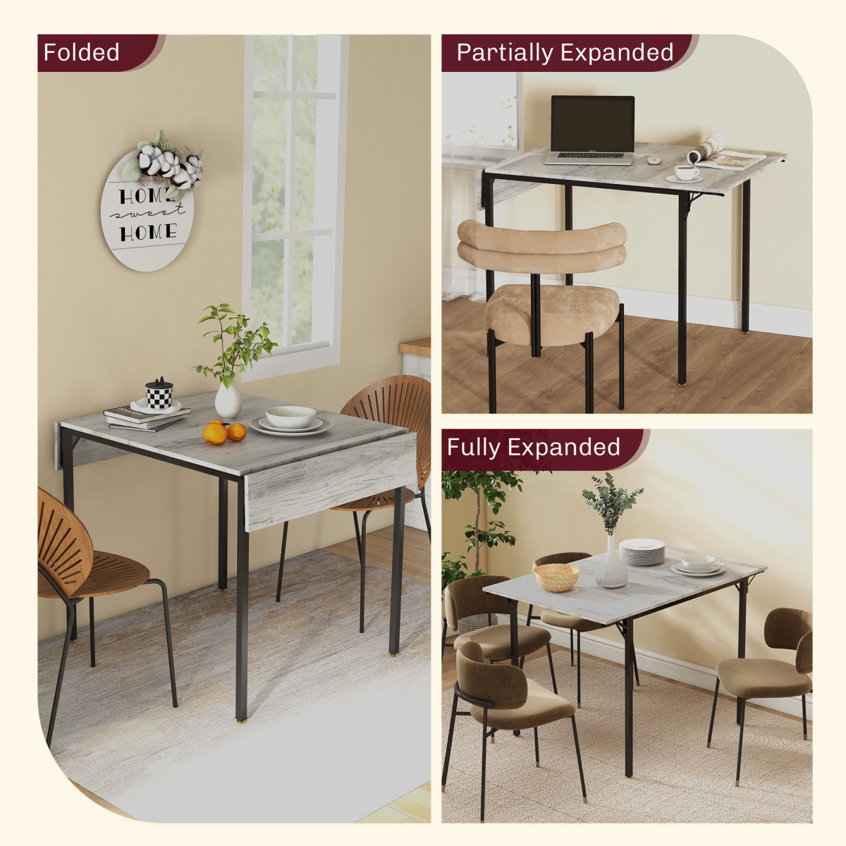 PawHut Grey Folding Drop Leaf Dining Table for 2-4 People