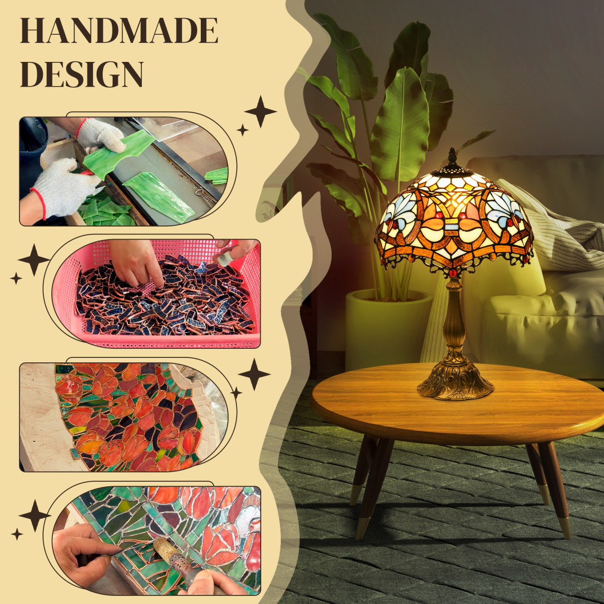 HOMCOM Stained Glass Table Lamp, Antique Sunflower Bedside Lamp, Multi-Colour, E27 Bulb Not Included