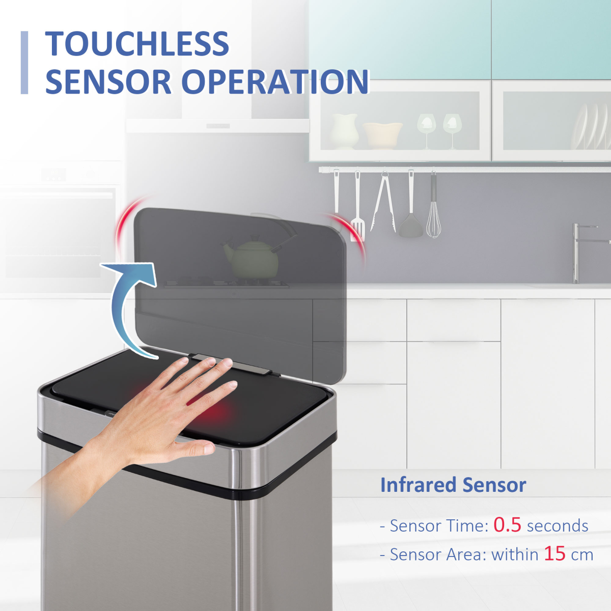 Motion Sensor Rubbish Bin 72L, 3 Compartments, Removable Lid, Stainless Steel Look Finish, HOMCOM
