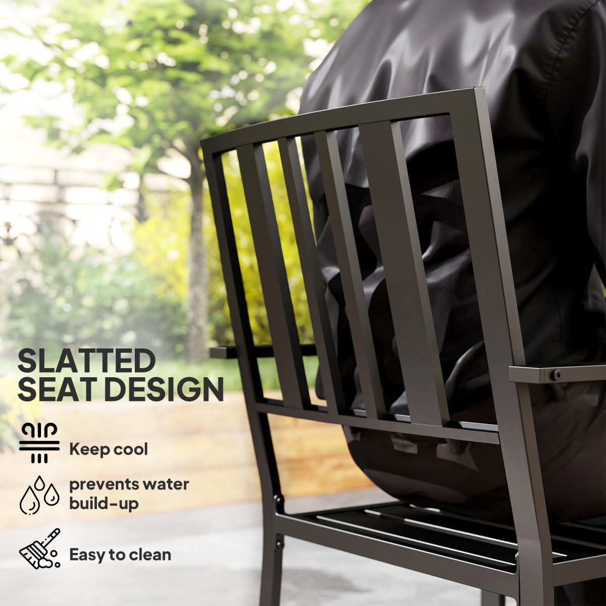 Outsunny Set of 2 Stackable Outdoor Garden Chairs, Black Steel