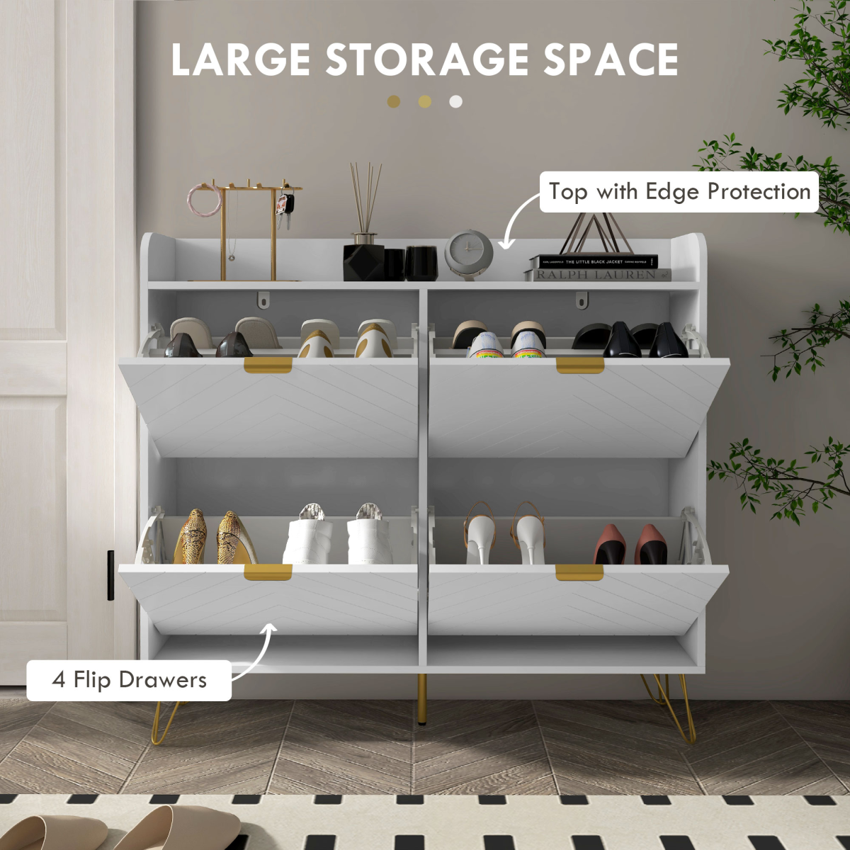 HOMCOM Narrow Shoe Storage Cabinet, 4 Flip Drawers, 16 Pairs