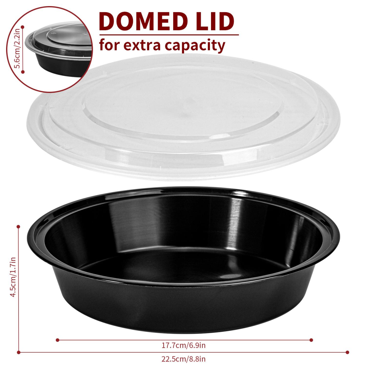 Vinsani 10 Pack Round 1 Compartment Meal Prep Containers with Airtight Leak-Resistant Lids, BPA-Free, Microwave Freezer Dishwasher Safe