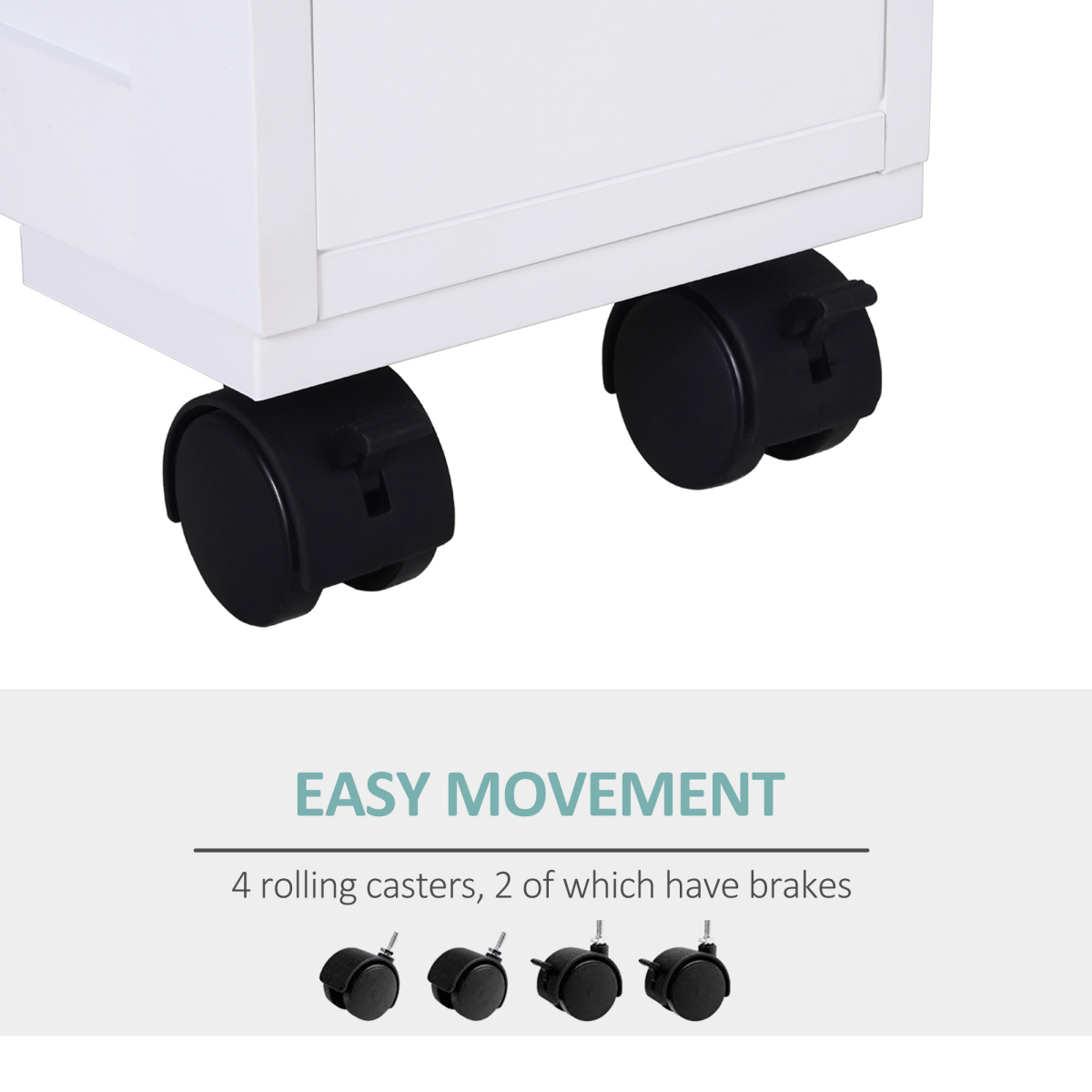 72 x 16cm Narrow Bathroom Storage Unit with 2 Drawers, Open Top and 4 Wheels