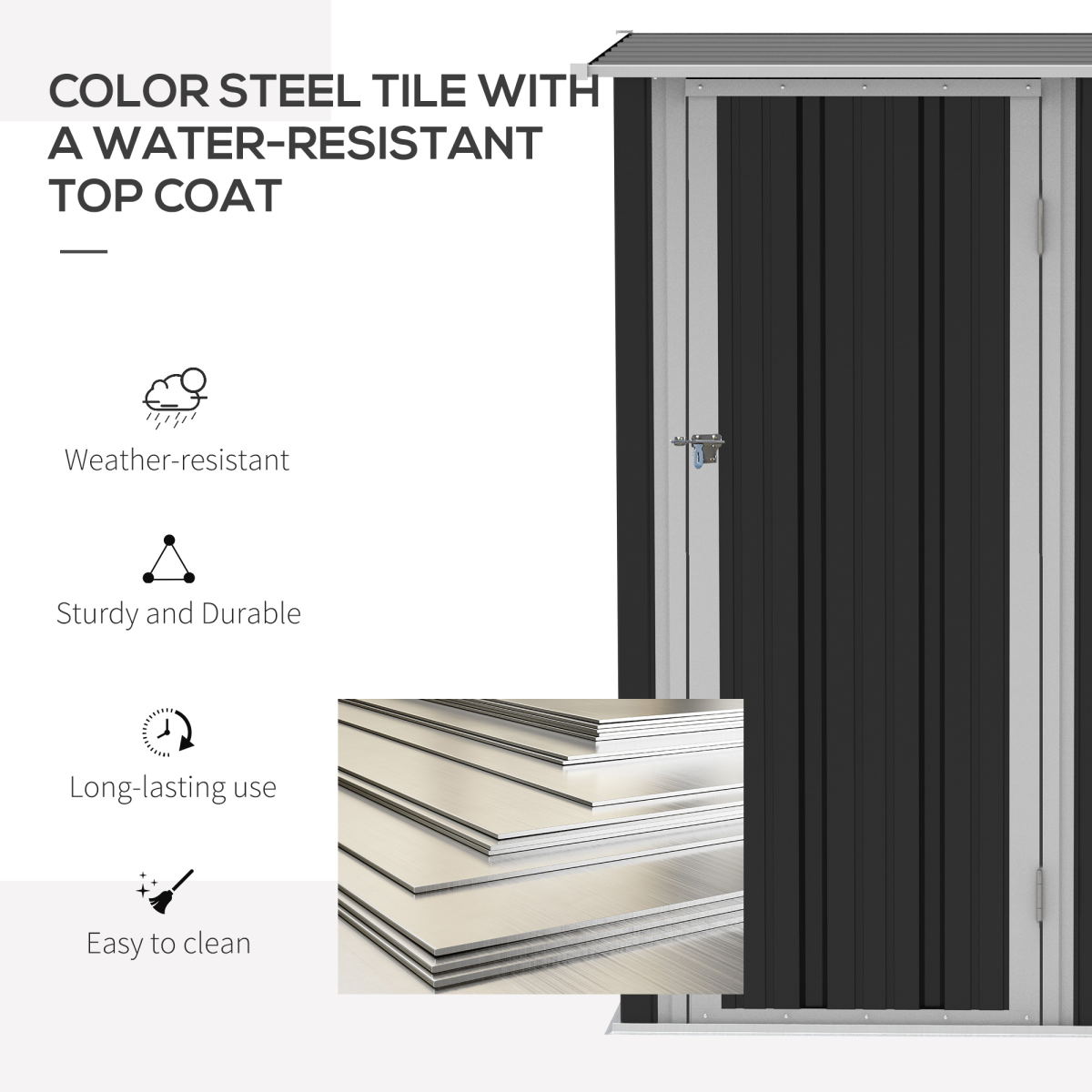 Outsunny Garden Storage Shed, Sloped Roof, Lockable Door, Grey, 142 x 84 x 189cm